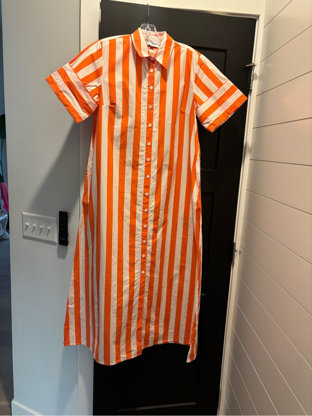 LIVRO Gibbons Dress Small Sunny Stripes NWT Orange Maxi Shirt Dress Pockets - Picture 8 of 13